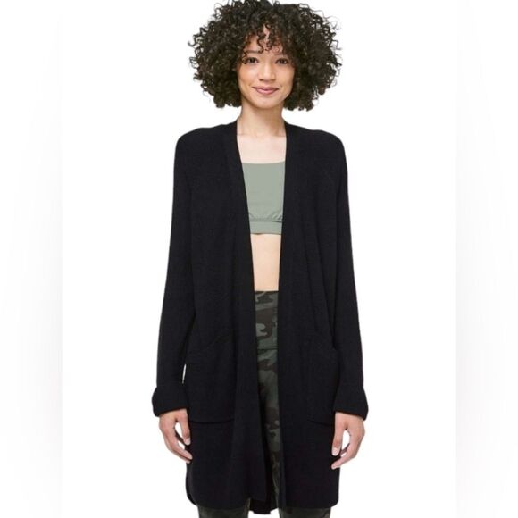 Lululemon Still At Ease Wrap Knit Black Cardigan 4 - Picture 1 of 8